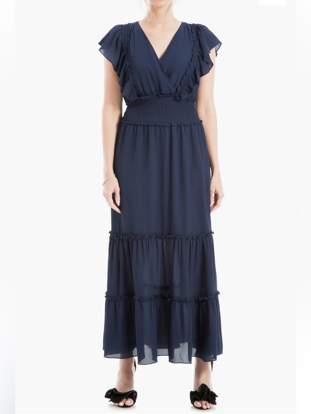 NWT Max Studio Pebble Crepe Flutter Sleeve Maxi Dress XL
